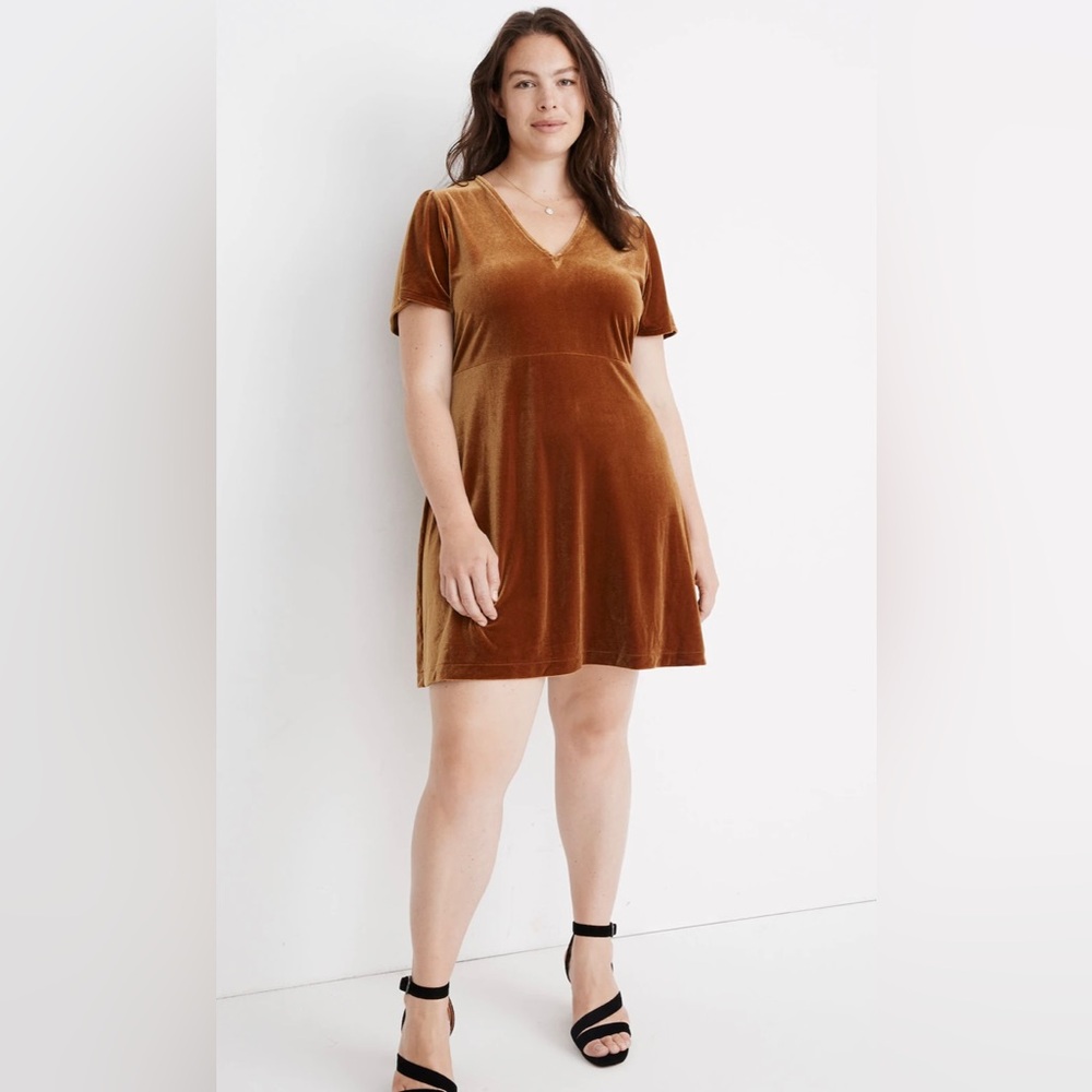 Madewell Velvet V-Neck Flutter Sleeve Dress
